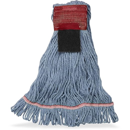 SPARTA Flo-Pac Acrylic Mop Head, Loop-Ended, Wide Band with 5" Red Band with Scrubber for Organized Cleaning, Large, Blue, (Pack of 12)