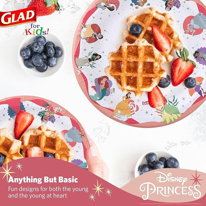 Glad for Kids Disney Princess Disposable Paper Plates, Magic is in All of Us - Heavy Duty, Soak Proof, Microwavable, Kid-Friendly Snack Plates for Everyday Use, 10 Inch, 20 Count - 10 Pack