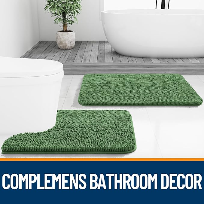 OLANLY Large Bathroom Rugs 70x46, Extra Soft Absorbent Chenille Bath Rugs, Rubber Backing Quick Dry, Machine Washable Bath Mats for Bathroom Floor, Tub and Shower, Home Decor Accessories, Olive Green