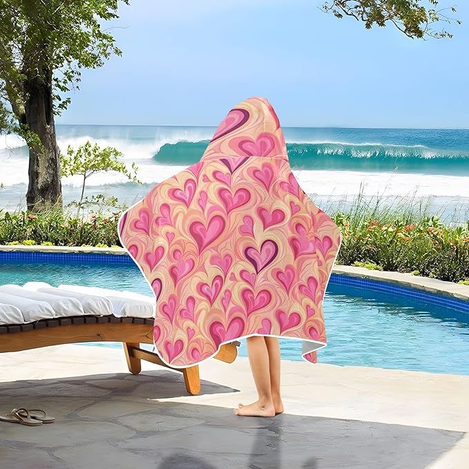 Kids Hooded Towels Pink Valentines Hearts Swimming Beach Towel 23.5" x 50" Bath Towel for Boys Girls 21216516