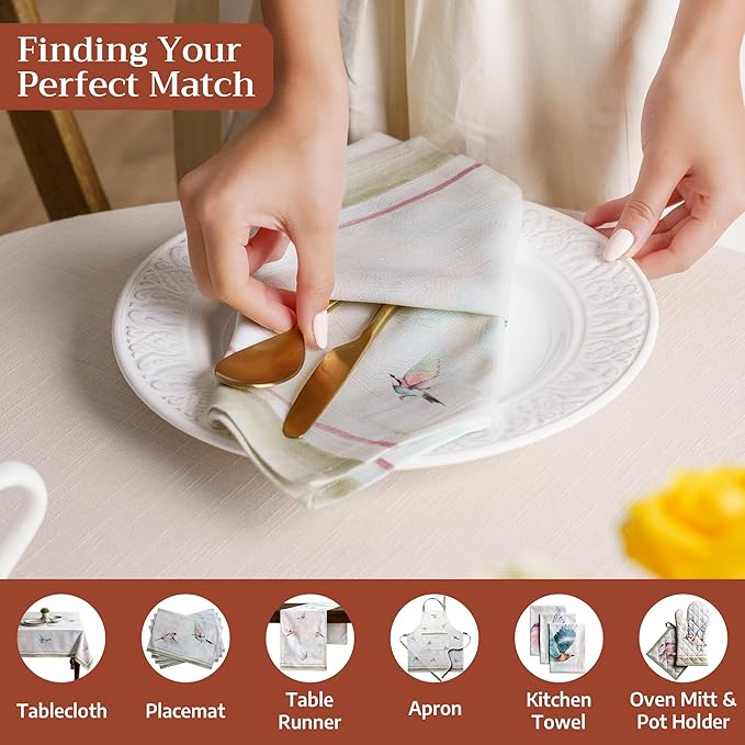 Maison d' Hermine 100% Cotton Cloth Napkins Set of 4 Everyday Reusable Square Napkins Cloth Washable Dinner Party Wedding Restaurant Hotel Kitchen Spring Summer (Flying Birds, 20" x 20")