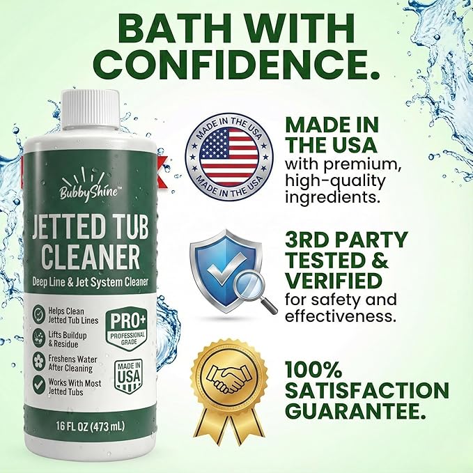 BubbyShine Jetted Tub Cleaner for Bathtub Jets – Deep Cleaning Bathtub Cleaner Formula for Jacuzzi & Whirlpool Tubs, Pro Grade System Flush for Internal Lines and Pipes, Made in USA, 16 oz