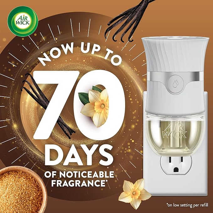 Air Wick Plug In Scented Oil Refill, Infused with Essential Oils, Plug In Air Fresheners for Home, Brown Sugar & Vanilla, 6 ct