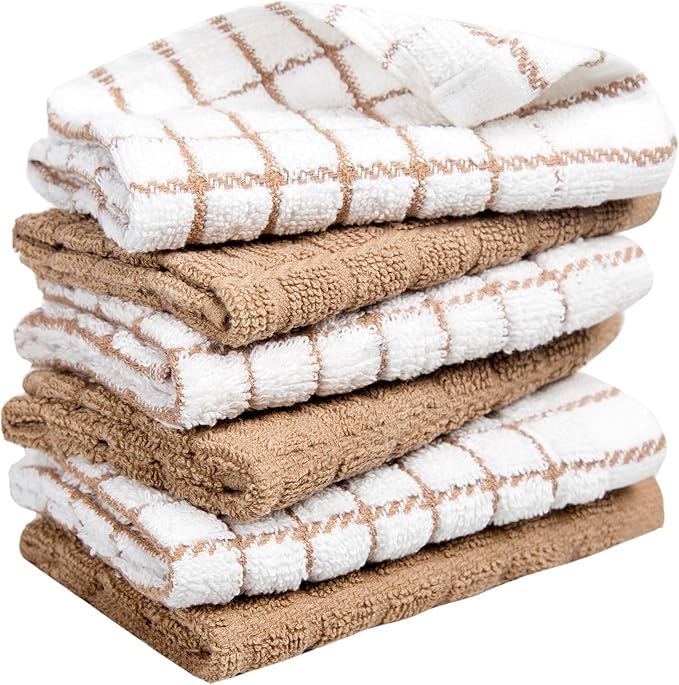 Bumble Dish Cloths (6 Pack) | 12” x 12” | 100% Cotton Kitchen Towels | 405 GSM | Soft, Highly Absorbent & Durable Dish Towels for Kitchen | Tan