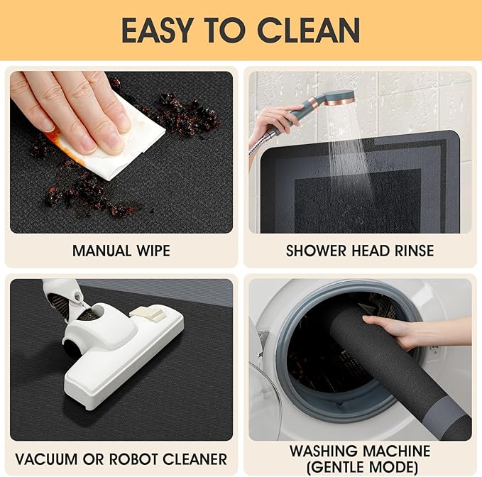 ACCUMTEK Non Slip Bath Mat, Thin Bathroom Rugs Fit Under Door, Quick Dry Bath Mats, Machine Washable Bath Rugs for Bathroom, Bathtub & Kitchen, Black/Bordered/24 x16