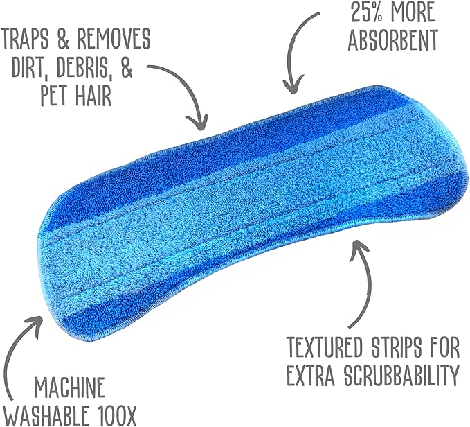 Quick Shine Spray Mop Refill Pad 6Pk 15"W x 5.5"D | Washable & Reusable | Dual Action Scrubbing Strips for Thorough Cleaning | Highly Absorbent Microfiber | Use w/Quick Shine Multi-Surface Spray Mop