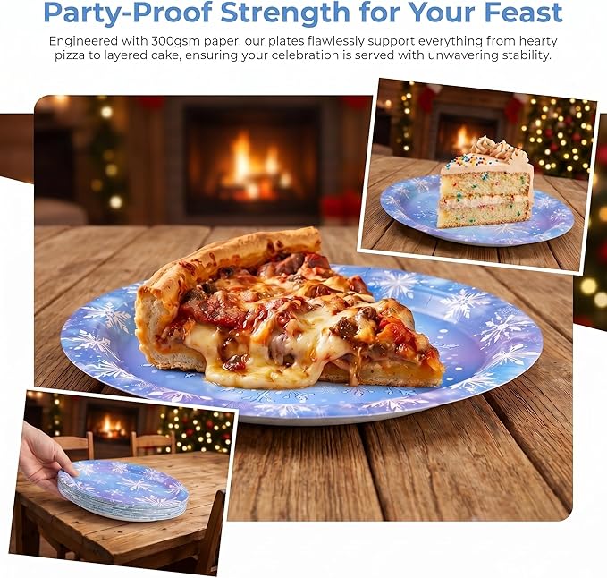 100 Pcs Frozen Party Supplies for 25 Guests, Heavy-Duty 7" & 9" Paper Plates, 2-Ply 13" Napkins & Plastic Forks, Disposable Winter Snowflake Tableware Set for Christmas Holiday Party