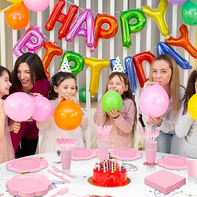 350PCS Light Pink Paper Plates and Napkins Set with Utensils Serve 50 Guests,Pink Party Decorations for Baby Shower Graduation Valentines Day Party Supplies