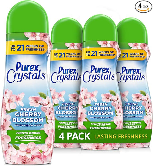 Purex Crystals In-Wash Scent Booster, Fresh Cherry Blossom, 21 oz (Pack of 4), Long-Lasting Freshness & Odor Elimination Technology