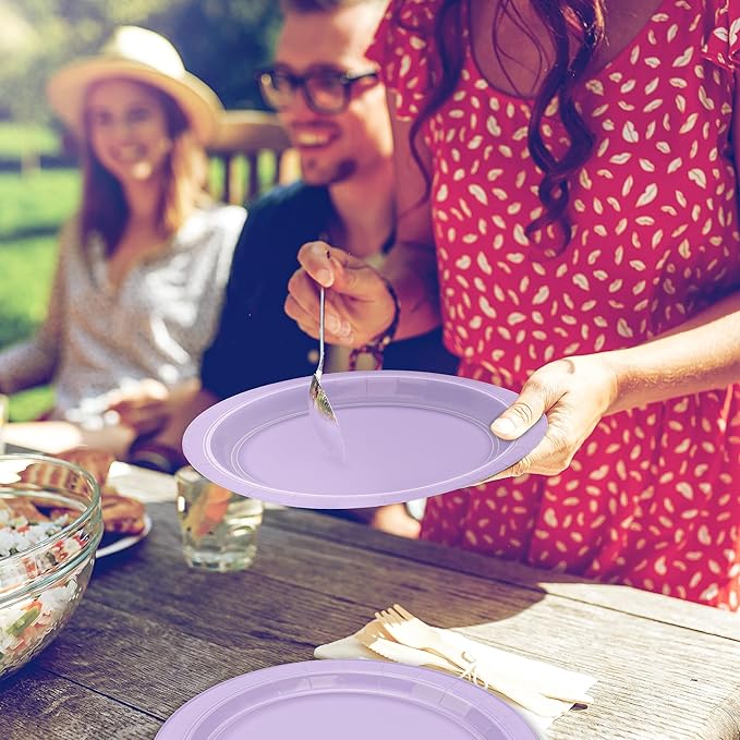 QZYL 50 Pieces of Paper Plates, Round Lavender Party Plates Pack, Disposable 9 Inches Paper Dinner Plates, Everyday Use Plates for Daily Meals Picnic Camping Birthday Wedding Christmas Supplies