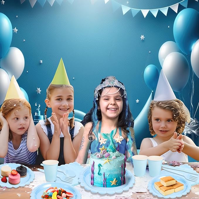 350 Pcs Light Blue Paper Plates and Napkins, Boy Baby Shower Decorations Include Scalloped Plates Napkins Cups for Kindergarten Graduation, Bridal Shower, Summer Wedding, Birthday