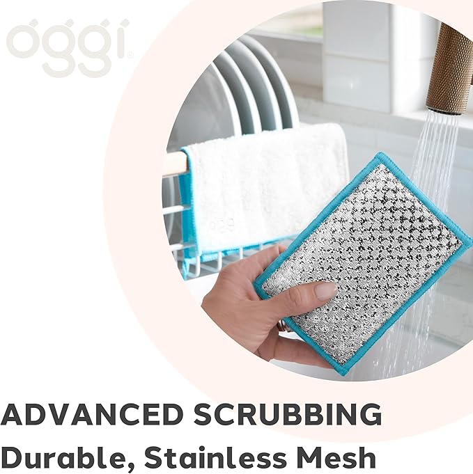 OGGI Bambou Odor-Free Scrubbing Sponges - Natural Scrub Sponges for Dishes, 91% Bamboo-Derived Rayon Cellulose Fiber, Reusable, Absorbent, Durable Scrubbers, Non-Scratch, Washable - 3 pcs, 7x4