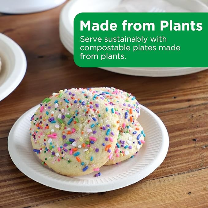 World Centric Compostable Plates 6" - Unbleached Plant Fiber. Grease Resistant - 250 Pack