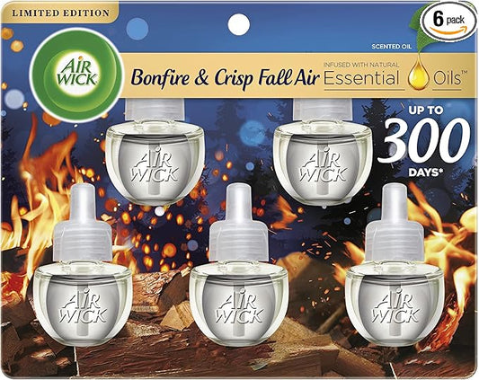 Air Wick Plug in Scented Oil Refill, 5ct, Bonfire and Crisp Fall Air, Essential Oils, Air Freshener Fall Scent, Fall décor