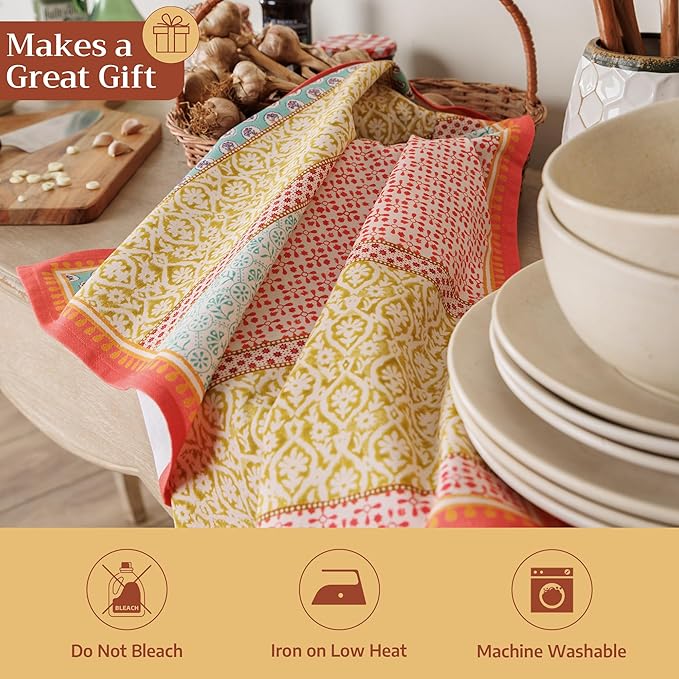 Maison d' Hermine Kitchen Towels Set of 3 100% Cotton 27.50" x 20" Reusable Cloth Tea Dish Towels Absorbent with Hanging Loop for Kitchen Farmhouse Hotel Spring Summer - Provence