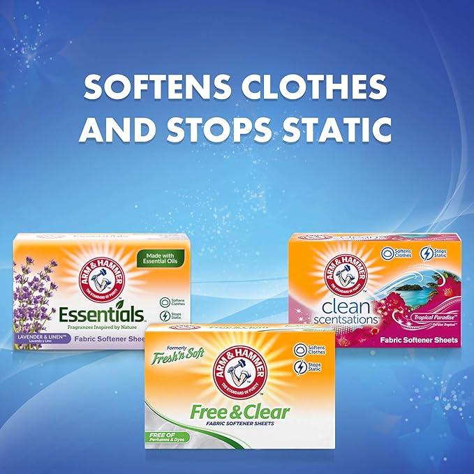 Arm & Hammer Fabric Softener Sheets, Free of Perfumes and Dyes, 100 Count, (Pack of 2)