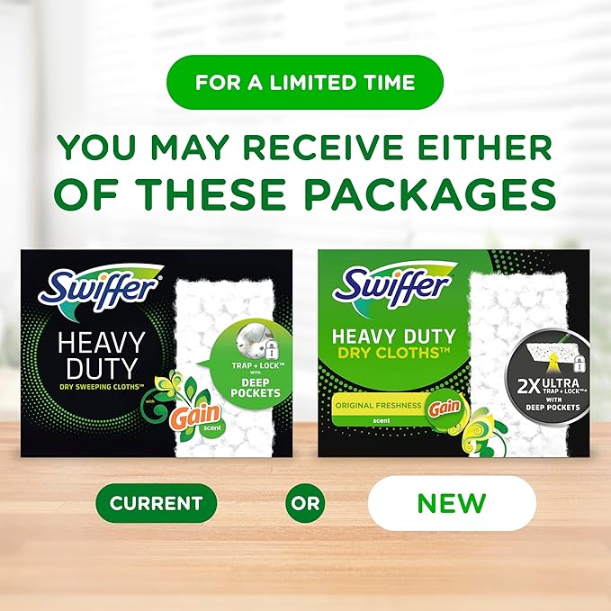 Swiffer Sweep + Mop, Dry Pads Refill, Floor Cleaner for Dirt, Dust, Hair, Cleaning Cloths for Mopping Home, Bathroom, Kitchen, All Purpose Multi-Surface Floor Wipes, Heavy Duty, Gain, 40ct