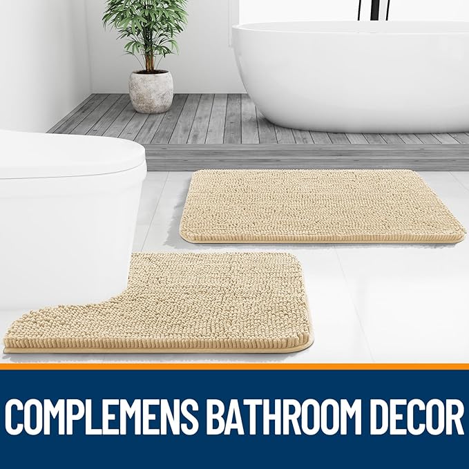 OLANLY Large Bathroom Rugs 59x35, Extra Soft Absorbent Chenille Bath Rugs, Rubber Backing Quick Dry, Machine Washable Bath Mats for Bathroom Floor, Tub and Shower, Home Decor Accessories, Beige