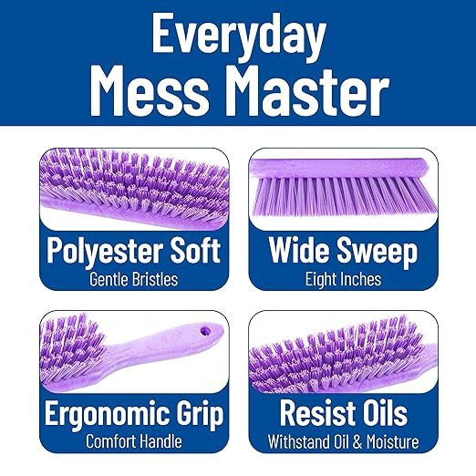 SPARTA 8 Inch Soft Counter Brush with Polyester Bristles and 5 Inch Handle, Color Coded Handheld Broom for Tables Countertops and Foodservice Surfaces, 13 Inch Overall Length, Purple, Pack of 6