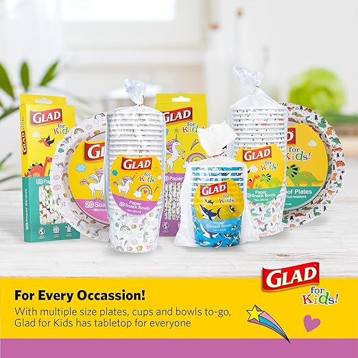 Glad for Kids Unicorns Paper Snack Bowls, Disposable Paper Bowls for Kids Snacks and Parties, Sturdy Microwave Safe Bowls for Everyday Use and Easy Cleanup, 12 Oz, 20 Count