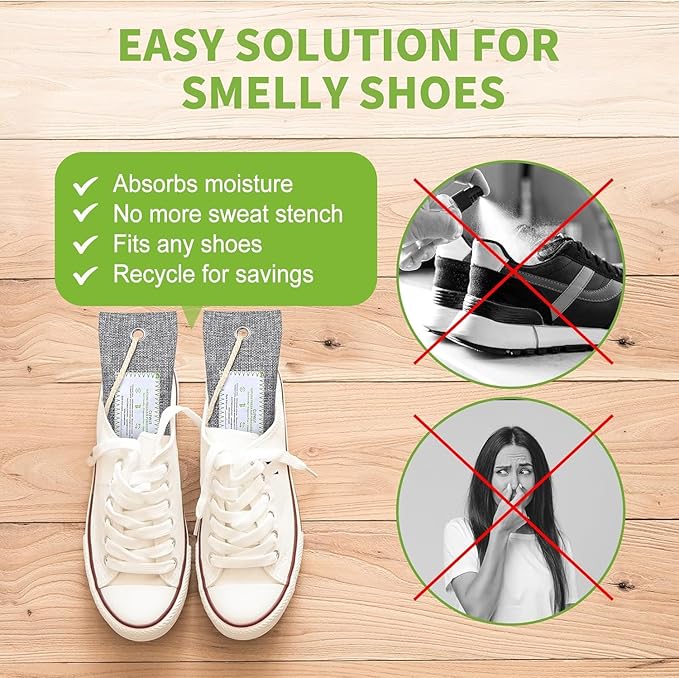 CLEVAST Activated Bamboo Charcoal Odor Absorber - 6 x 60g Air Purifying Bags Natural Fresh, Deodorizer and Moisture Eliminator for Home, Closet, Shoes, Car Air freshener, Grey