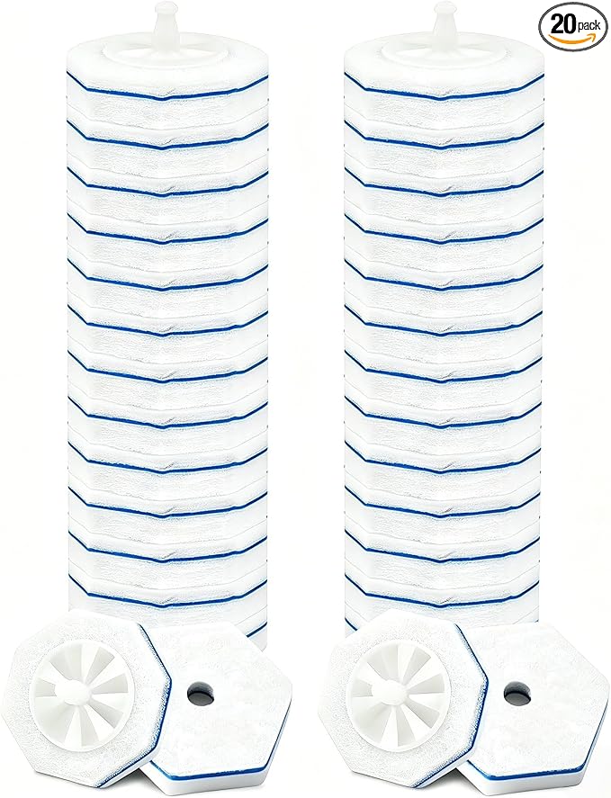20Pcs Disposable Toilet Bowl Wand Refills, Toilet Bowl Cleaners Scrubber, 5X Cleaning Power Toilet Brush Heads Replacement Cleaner Refill Pads Compatible with Clorox