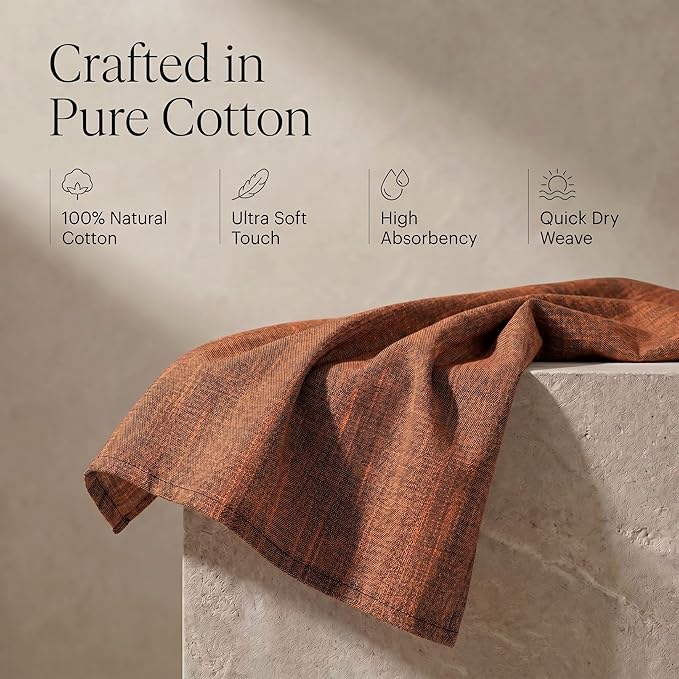 Urban Villa Kitchen Towels 100% Cotton Dish Towels for Kitchen(Set of 8)20”x30” Dish Cloths Absorbent Kitchen Linen Set with Hanging Loop Perfect for Drying Dishes Cleaning Hand Towels – Orange/Black