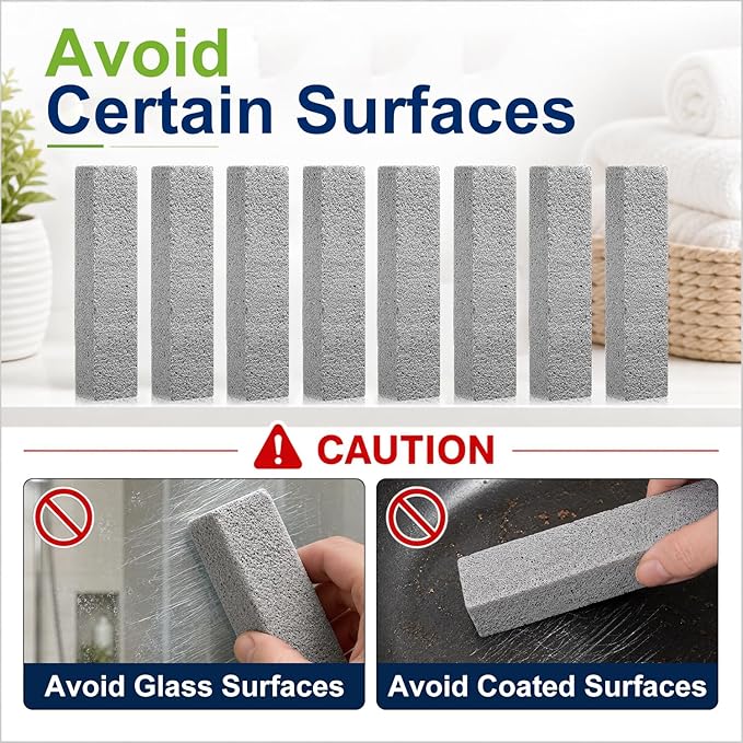8 Pack Pumice Stone Toilet Bowl Sticks, Pumice Scouring Bars for Hard Water Rings and Mineral Buildup, Household Cleaning Stones for Toilets, Bathtubs, Sinks, Grill and Pool Tile