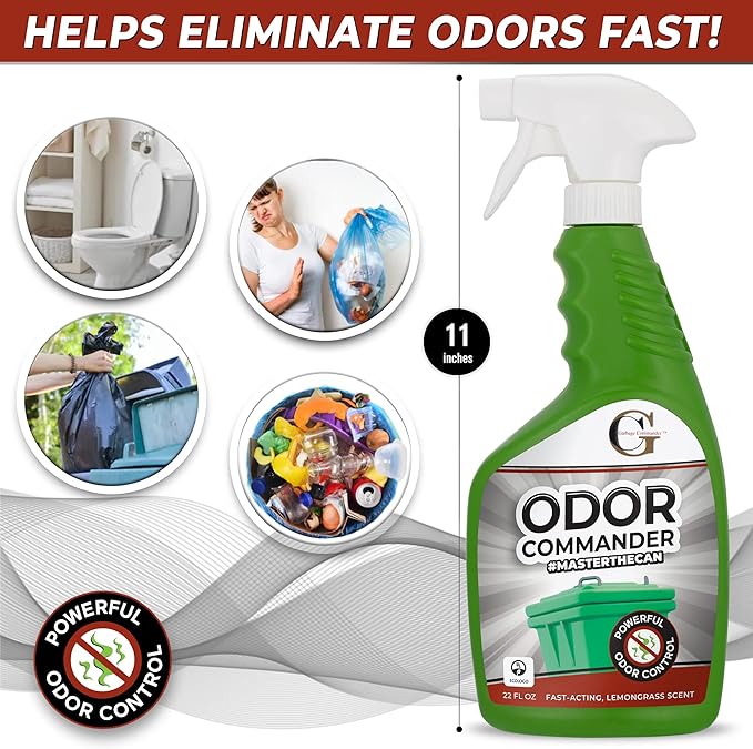 Garbage Commander Odor Commander, Odor Control Spray Bottle, 22 Ounce, Lemongrass Scent -Proudly Made in Canada