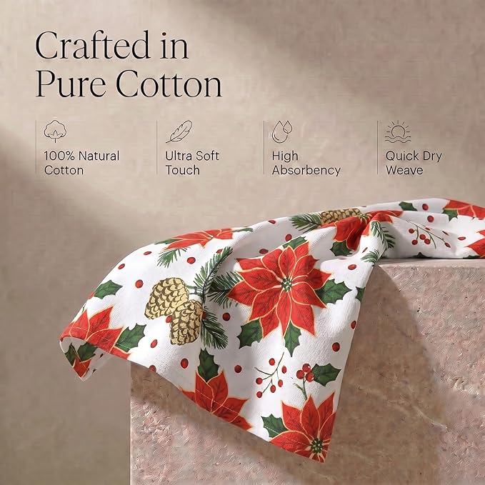 Urban Villa Christmas Kitchen Towels Pine Cone Print Multi Color, Premium Quality,100% Cotton Dish Towels Mitered Corners (Size: 20X30 Inch), Highly Absorbent Bar Towels & Tea Towels - (Set of 6)