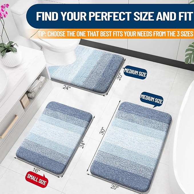 OLANLY Bathroom Runner Rugs Mat 40x20, Extra Soft Absorbent Microfiber Bath Rugs, Rubber Backing, Quick Dry, Washable Long Bath Mats for Bathroom Floor, Tub and Shower, Home Decor Accessories, Blue