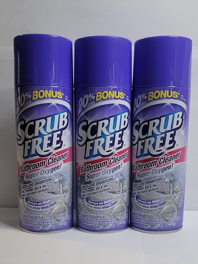 Scrub Free Bathroom Cleaner, Blue Velvet Scent, 12 oz Cans, 3 Pack with 20% Bonus