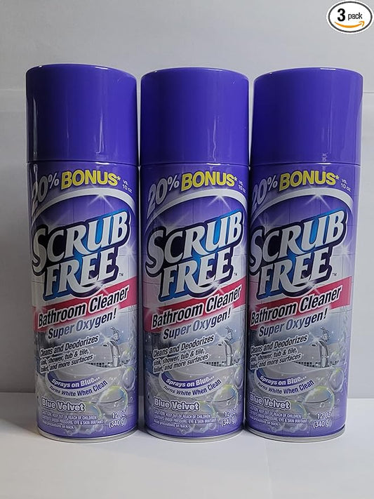 Scrub Free Bathroom Cleaner, Blue Velvet Scent, 12 oz Cans, 3 Pack with 20% Bonus