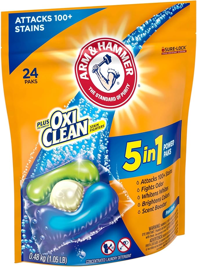Arm & Hammer plus OxiClean 5-in-1 Power Paks, 24 Count (Packaging may vary)