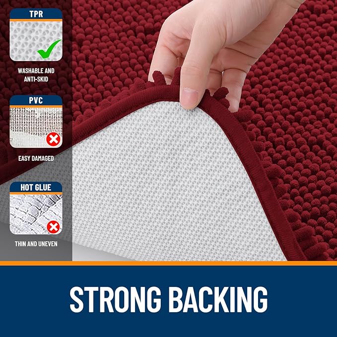 OLANLY Bathroom Rugs 32x20, Extra Soft Absorbent Chenille Bath Rugs, Rubber Backing Quick Dry, Machine Washable Bath Mats for Bathroom Floor, Tub and Shower, Home Decor Accessories, Red