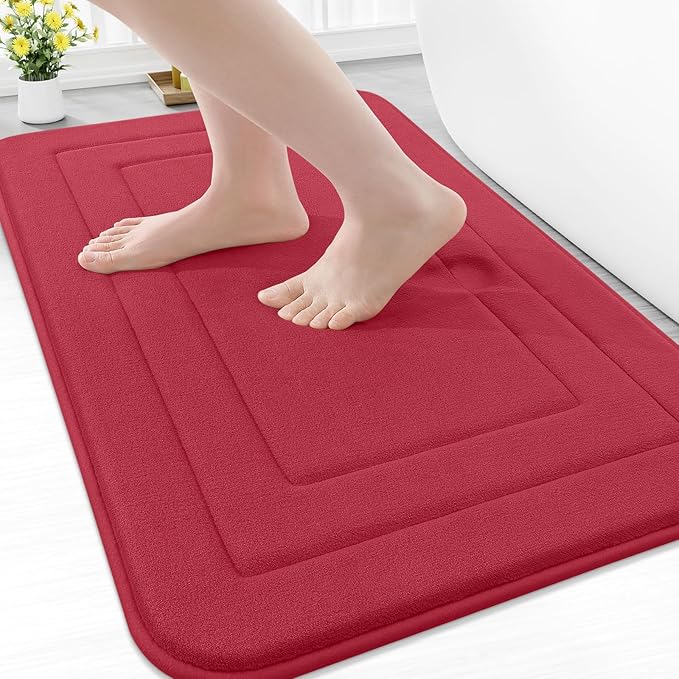 Arotive Memory Foam Bathroom Rug Mat 30x20, Ultra Soft and Absorbent Bath Mat, Machine Wash Dry, Comfortable Bath Rug Carpet for Bathroom Floor, Tub and Shower, Red