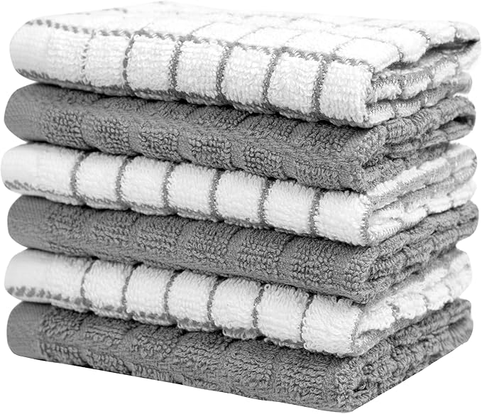 Bumble Dish Cloths (6 Pack) | 12” x 12” | 100% Cotton Kitchen Towels | 405 GSM | Soft, Highly Absorbent & Durable Dish Towels for Kitchen | Gray