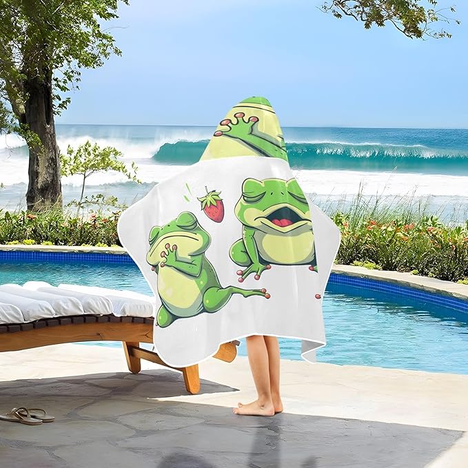 Hooded Towel for Kids Frog Dreaming of Strawberry Beach Wrap Bath Towels 50x23.5in