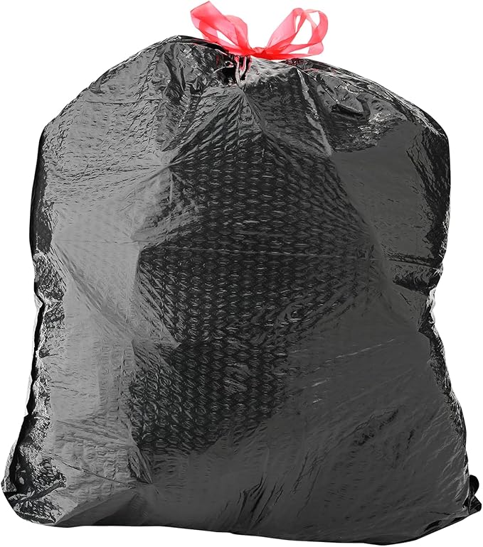 Amazon Basics 30 Gallon Flextra Strength Multipurpose Drawstring Trash Bags, 20% Post Consumer Recycled Material, Tear Resistant, Black, 50 Count
