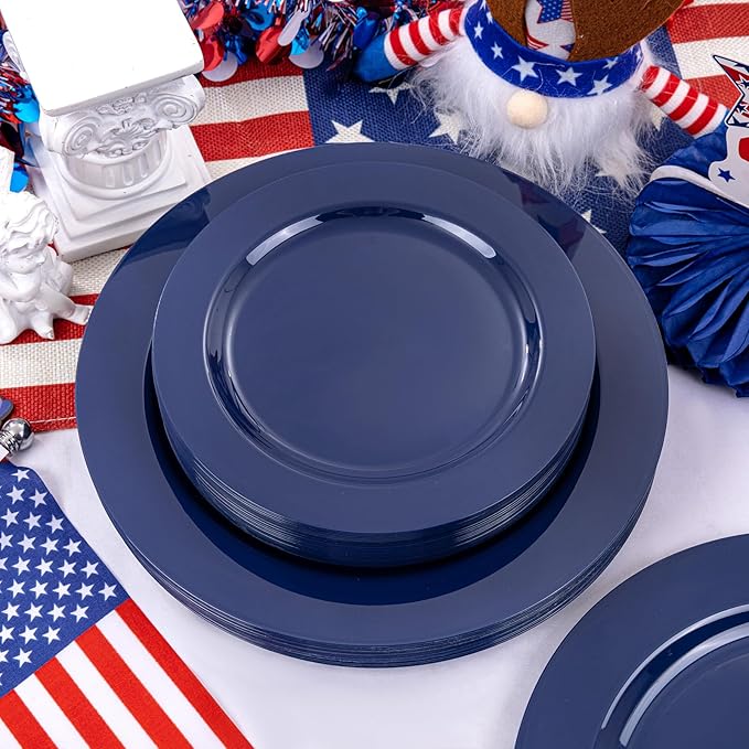 FLOWERCAT 60PCS Blue Plastic Plates - Heavy Duty Blue Plates Disposable (10.25" & 7.5") - serve for 30guest Birthday Party/Wedding/Presidents' Day/Memorial Day/Hanukkah