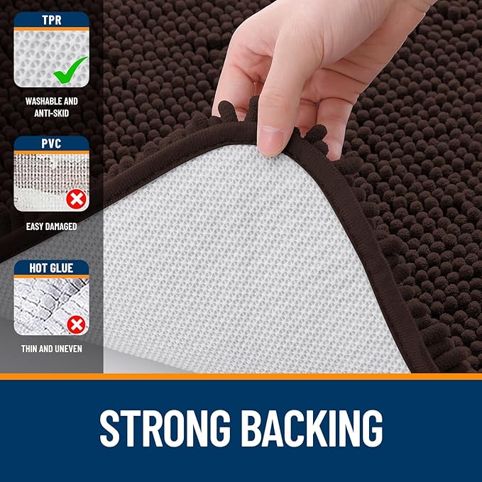 OLANLY Large Bathroom Rugs 70x46, Extra Soft Absorbent Chenille Bath Rugs, Rubber Backing Quick Dry, Machine Washable Bath Mats for Bathroom Floor, Tub and Shower, Home Decor Accessories, Brown