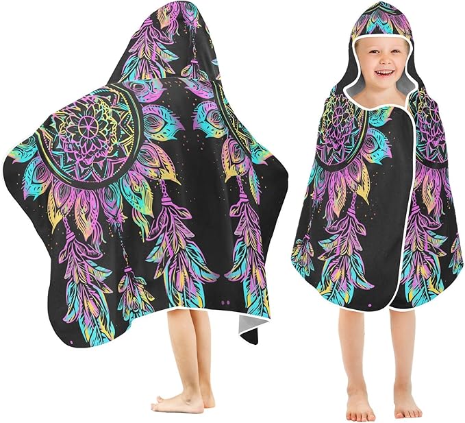 Hooded Towel for Kids Beautiful Feather Decoration Beach Wrap Bath Towels 50x23.5in