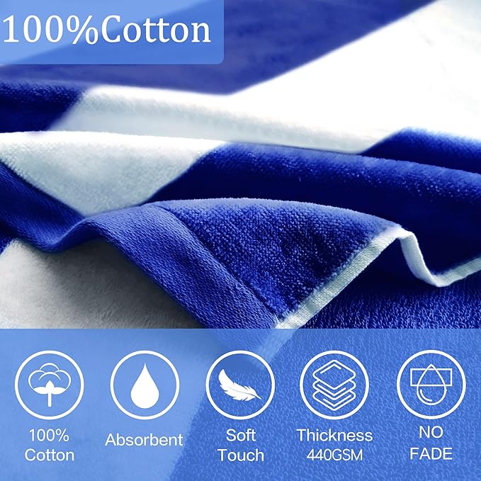 VOOVA & MOVAS Hooded Beach Towels for Big Kids | Teens (8-16Years), Absorbent 100% Cotton Poncho Towel for Kids, Perfect for Pool, Beach, Bath and Gifts, Gem Blue Cabana Stripe