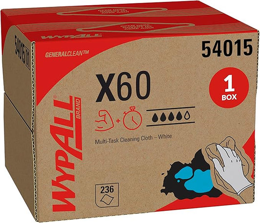 WypAll GeneralClean X60 Cloths Multi-Task Cleaning Wipes (54015), Brag Box, Strong and Absorbent Towels, White (1 Pack of 236 Sheets, 236 Sheet Total)