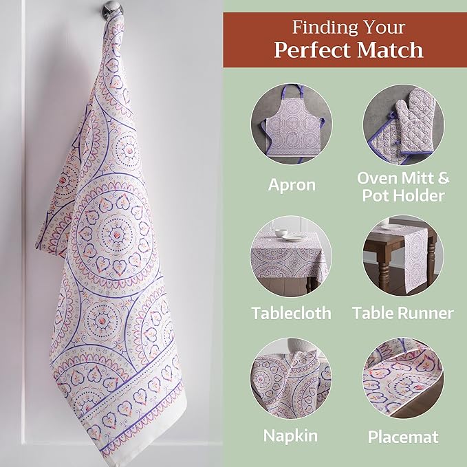 Maison d' Hermine Kitchen Towels Set of 3 100% Cotton 27.50" x 20" Reusable Cloth Tea Dish Towels Absorbent with Hanging Loop for Kitchen Farmhouse Hotel Spring Summer - Mandala