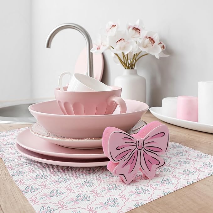Genuine Fred Tidy Ties Coquette Bow Sponges, Set of 2, Pink and Blue, Durable Layered Sponges, Girly Coquette Kitchen Accessory, Gift-Ready Packaging