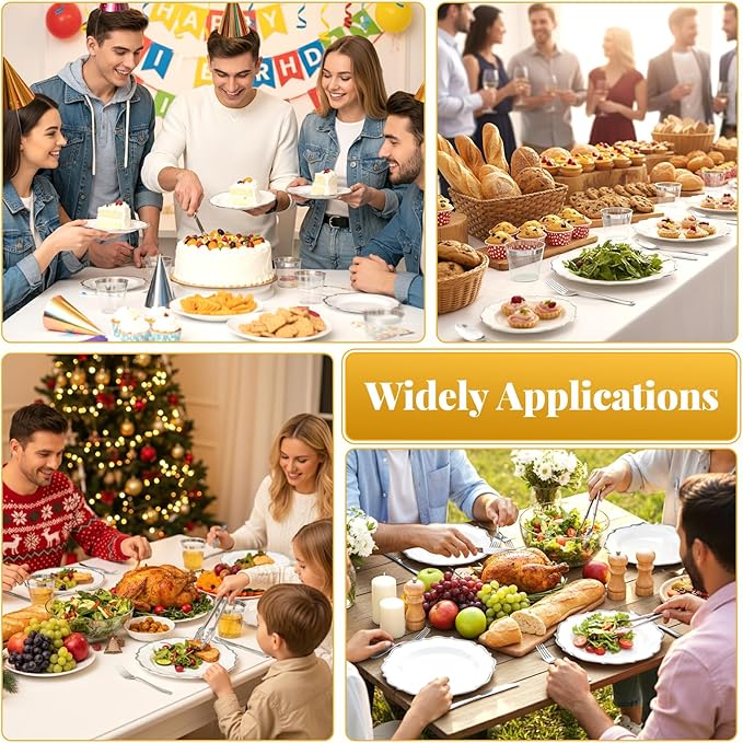 175 Plastic Dinnerware Set Silver Disposable Dinnerware Set for 25 Guests Include 50 Plastic Plates,25 Silverware Set 25 Cups and 25 Napkins for Party Wedding Thanksgiving