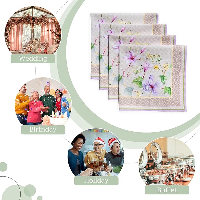 Maison d' Hermine 100% Cotton Cloth Napkins Set of 4 Everyday Reusable Square Napkins Cloth Washable Dinner Party Wedding Restaurant Hotel Kitchen Spring Summer (Magnolia Mornings, 20" x 20")