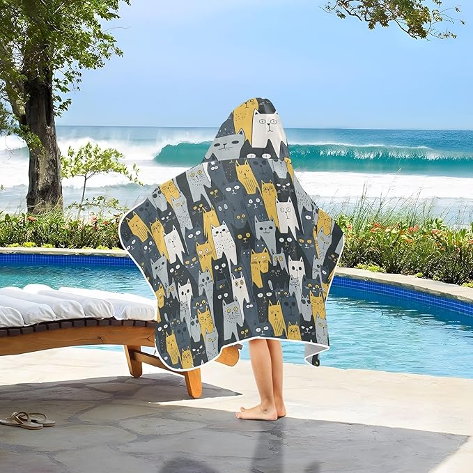 Hooded Towel for Kids Texture of A Crowd of Cats Beach Wrap Bath Towels 50x23.5in