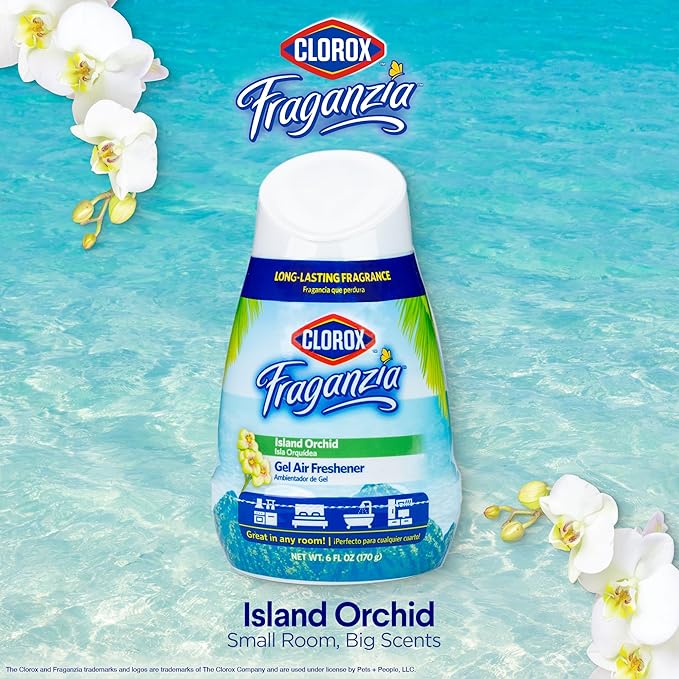 Clorox Fraganzia Gel Air Freshener Cone, Island Orchid Scent - No-Plug, Battery-Free Air Freshener for Small Rooms, Closets, Kitchens, Bathrooms, Offices and More, 6 Ounce